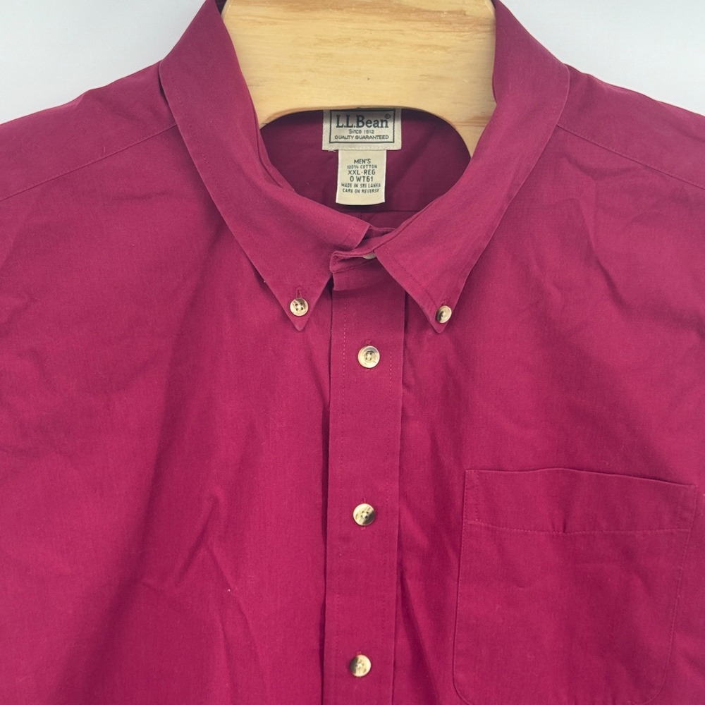 LL Bean Mens XXL Short Sleeve Button Down Shirt Burgundy Cotton 0WT61 Regular